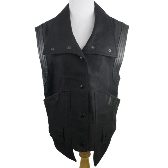 Sandro Linen Vest With Leather Detail Size 36 (S) - Picture 1 of 11
